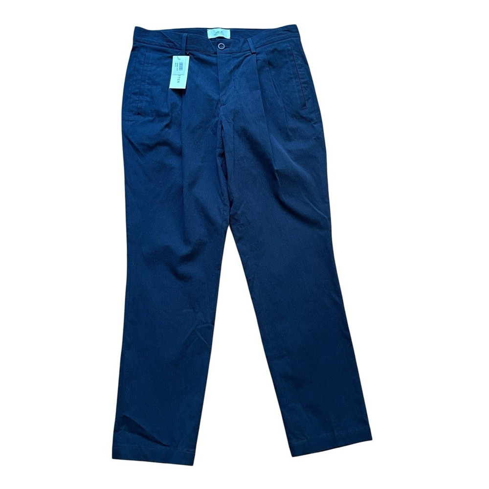 Mr P. Pants Mens Cotton Pleated Cuffed Chino Trousers in Navy Blue, Size 32